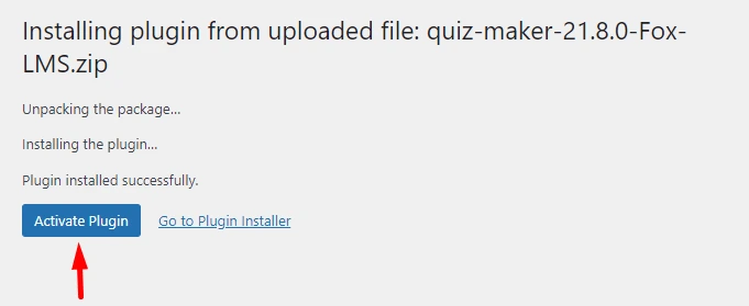 Activate WordPress Quiz Plugin