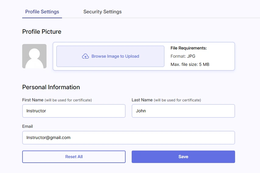 Instructor Dashboard Settings