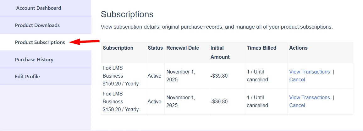 LMS Product Subscriptions