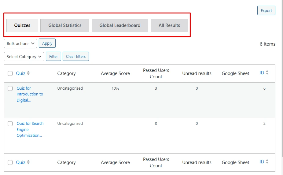 WordPress Quiz Reports