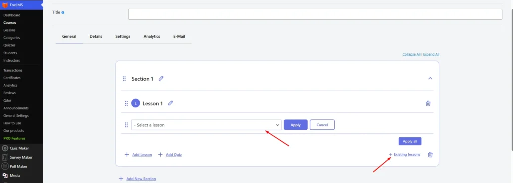 Selecting An Existing Lesson