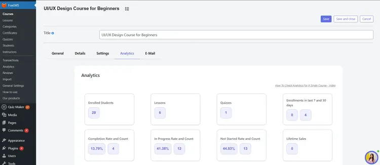 Single Course Analytics LMS Reports