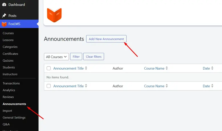 Add New Announcement Button