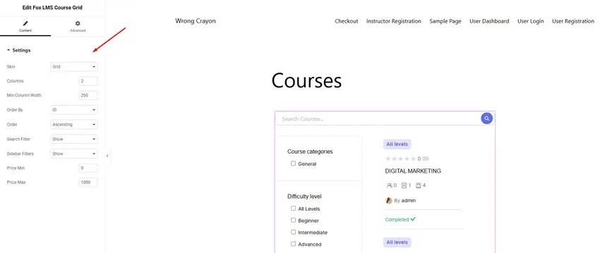 Editing Fox LMS Course Grid